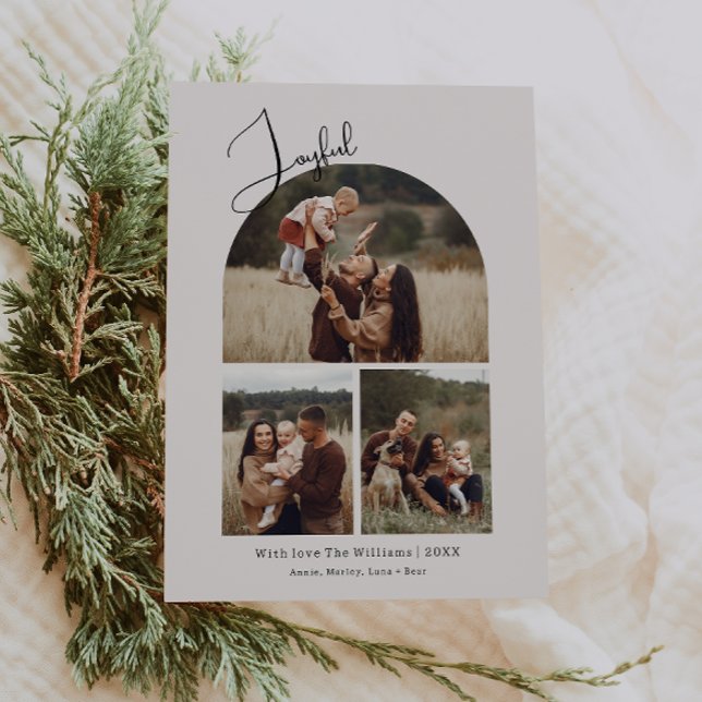 Tarjeta Festiva Moderno Boho Arch Joyful Green 3 Navidades de foto (Subido por el creador)