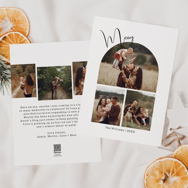 Tarjeta Festiva Moderno Boho Arch Merry Seis Navidades fotográfico (Subido por el creador)