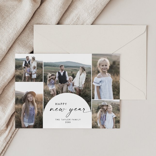 Tarjeta Festiva Moderno Boho Arch Multi Photo Años Nuevos (Subido por el creador)
