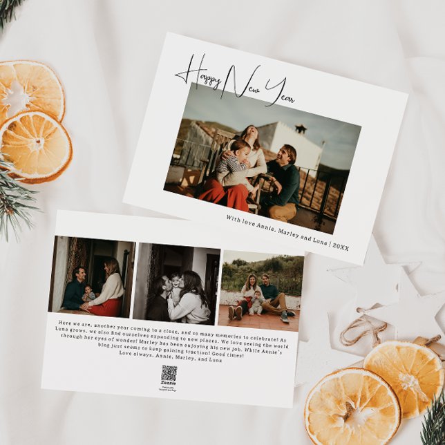 Tarjeta Festiva Moderno Boho Cuatro Fotografía Feliz Año Nuevo (Subido por el creador)