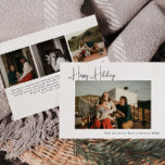 Tarjeta Festiva Moderno Boho Four Photo Happy<br><div class="desc">Celebra la temporada de vacaciones con esta moderna tarjeta de vacaciones de boho cuatro fotos feliz. El guión único y editable le da al diseño un toque de moda pero elegante. Su sencillo diseño en blanco y negro transmite un ambiente clásico y caprichoso, perfecto para la temporada de invierno. El...</div>