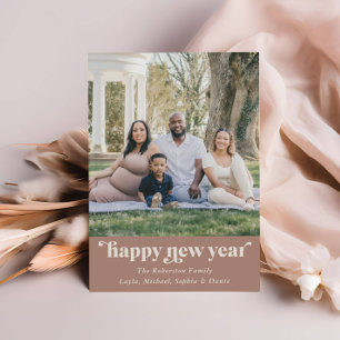Tarjeta Festiva Moderno Boho Neutral Mocha Foto Año Nuevo