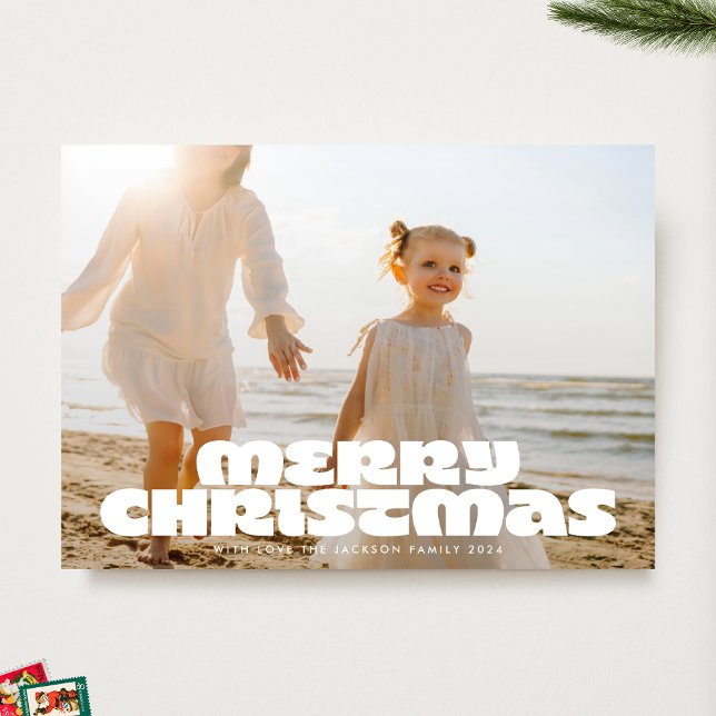 Tarjeta Festiva MODERNO BOLD blanco Merry Christmas Typography (Subido por el creador)