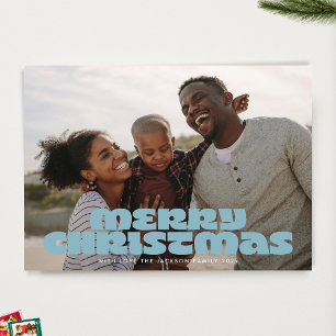 Tarjeta Festiva MODERNO BOLD Merry Script Retro Photo Blues