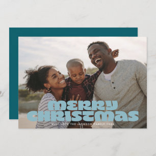 Tarjeta Festiva MODERNO BOLD Merry Script Retro Photo Blues