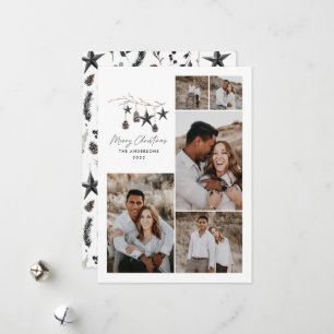 Tarjeta Festiva Moderno botánico elegante negro blanco elegante