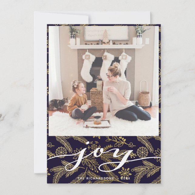 Tarjeta Festiva Moderno Búfalo revestido elegante guión JOY simple (Anverso)