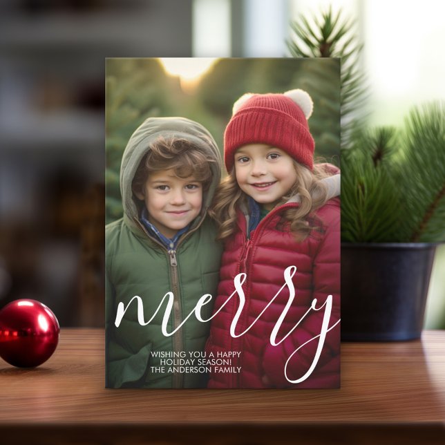 Tarjeta Festiva Moderno caligrafía de moras 4 foto instantánea (Online Christmas Card - Print and Download Options)