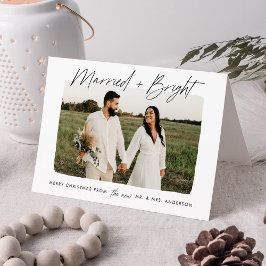 Tarjeta Festiva Moderno Casado y Foto con Letra Negrita
