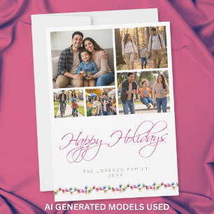 Tarjeta Festiva Moderno Colaje de 5 Fotos Felices Fiestas Luces