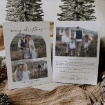 Tarjeta Festiva Moderno Collage de fotos Boho Arch Navidades famil<br><div class="desc">Esta moderna tarjeta de vacaciones de Navidades familiares de la familia boho arch photo collage es el sencillo y perfecto saludo de vacaciones. El diseño bohemio en blanco y negro presenta una tipografía industrial única con un estilo vintage minimalista. Personalice la parte delantera de la tarjeta con 3 fotos, su...</div>