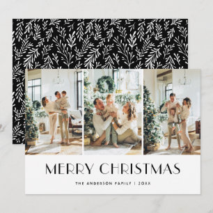 Tarjeta Festiva Moderno Collage de fotos de verde blanco y negro