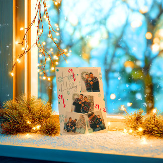 Tarjeta Festiva Moderno Collage de Fotos Felices Fiestas Elegantes