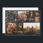 Tarjeta Festiva Moderno collage de fotos mínimo de Navidades negro<br><div class="desc">Tarjeta de Navidades de collage de fotos de vacaciones con escritura folclórica mínima moderna. El eucalipto pintado a mano,  el follaje mínimo y la moderna corona rústica de mimbre le dan a esta tarjeta un ambiente lujoso. En negro elegante,  azul polvoriento,  verduras,  marrones y grises.</div>