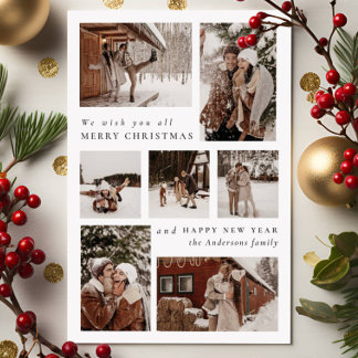 Tarjeta Festiva Moderno Collage de siete fotos Navideñas Festivas