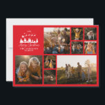 Tarjeta Festiva Moderno collage mínimo de fotos Navidades elegante<br><div class="desc">Moderno guión mínimo tarjeta de Navidades rojos y blancos de collage de fotos de vacaciones. Diseño tradicional de Papá Noel y shilouette de trineo.</div>