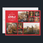 Tarjeta Festiva Moderno collage mínimo de fotos Navidades elegante<br><div class="desc">Moderno guión mínimo tarjeta de Navidades rojos y blancos de collage de fotos de vacaciones. Diseño tradicional de Papá Noel y shilouette de trineo.</div>