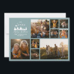 Tarjeta Festiva Moderno collage mínimo de fotos Navidades polvorie<br><div class="desc">Moderno guión mínimo de collage de fotos de vacaciones polvorienta tarjeta de Navidades azul y blanco. Diseño tradicional de Papá Noel y shilouette de trineo.</div>