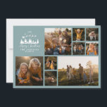 Tarjeta Festiva Moderno collage mínimo de fotos Navidades polvorie<br><div class="desc">Moderno guión mínimo de collage de fotos de vacaciones polvorienta tarjeta de Navidades azul y blanco. Diseño tradicional de Papá Noel y shilouette de trineo.</div>