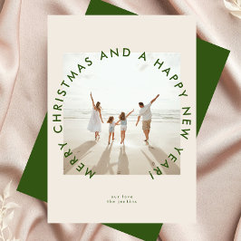 Tarjeta Festiva Moderno Crema Verde Navidades simples Foto Saludo