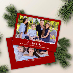 Tarjeta Festiva Moderno Crimson Minimalista Rojo "HO HO HO HO" Fot