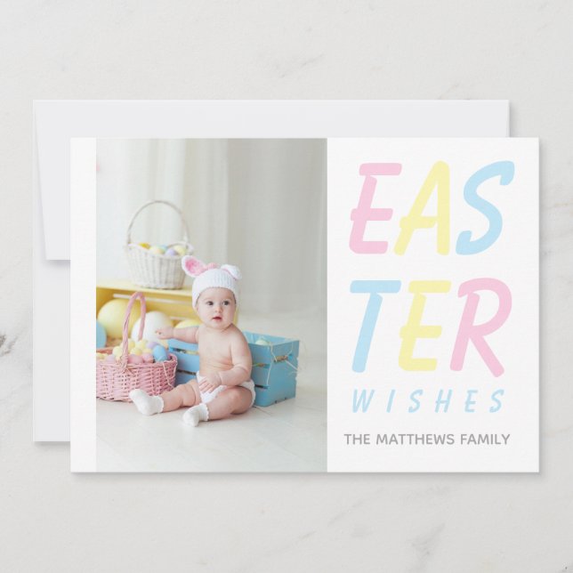 Tarjeta Festiva Moderno Deseos De Pascua Pastel Foto Personalizada (Anverso)