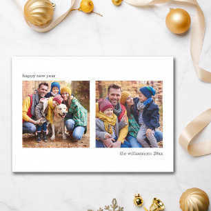 Tarjeta Festiva Moderno Dos Fotos Feliz Año Nuevo Familia Minimali