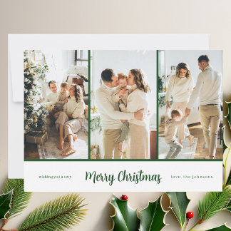 Tarjeta Festiva Moderno Elegante 3 Fotos Verde Script