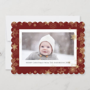 Tarjeta Festiva Moderno estilo rojo elegante guión copos de nieve