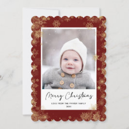 Tarjeta Festiva Moderno estilo rojo elegante guión copos de nieve 