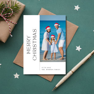 Tarjeta Festiva Moderno Family Beach Merry Christmas Photo Blue