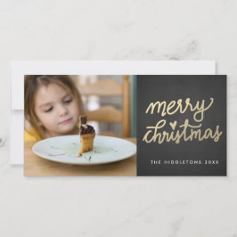Tarjeta Festiva Moderno Faux Gold Merry Christmas Handwriter