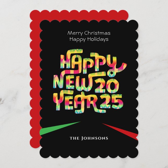 Tarjeta Festiva Moderno Feliz Año Nuevo 2025 Personalizado Colorid (Anverso / Reverso)