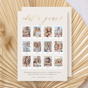 Tarjeta Festiva Moderno Feliz Año Nuevo Collage de 12 Fotos
