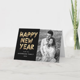 Tarjeta Festiva Moderno Feliz Año Nuevo Negro y Oro 2 Foto
