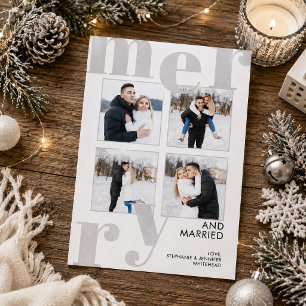 Tarjeta Festiva Moderno Feliz y Casado Gris Audaz 4 Fotos