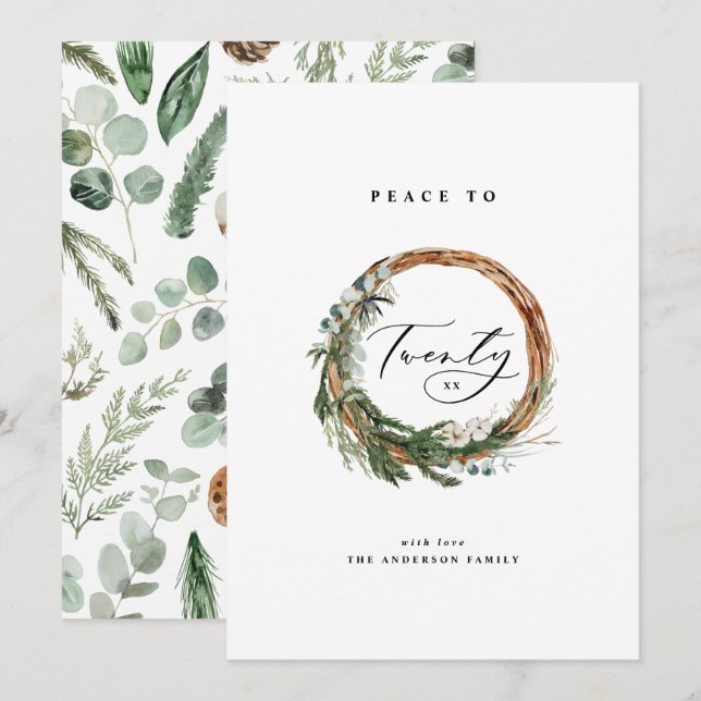 Tarjeta Festiva Moderno follaje mínimo fue escritura de paz vacaci (Anverso / Reverso)