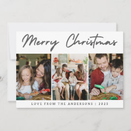 Tarjeta Festiva Moderno grid de 3 fotos Merry Christmas Familia