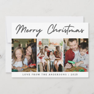 Tarjeta Festiva Moderno grid de 3 fotos Merry Christmas Familia