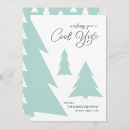 Tarjeta Festiva Moderno Guay Yule Script Mint Green Trees