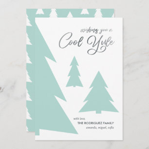 Tarjeta Festiva Moderno Guay Yule Script Mint Green Trees