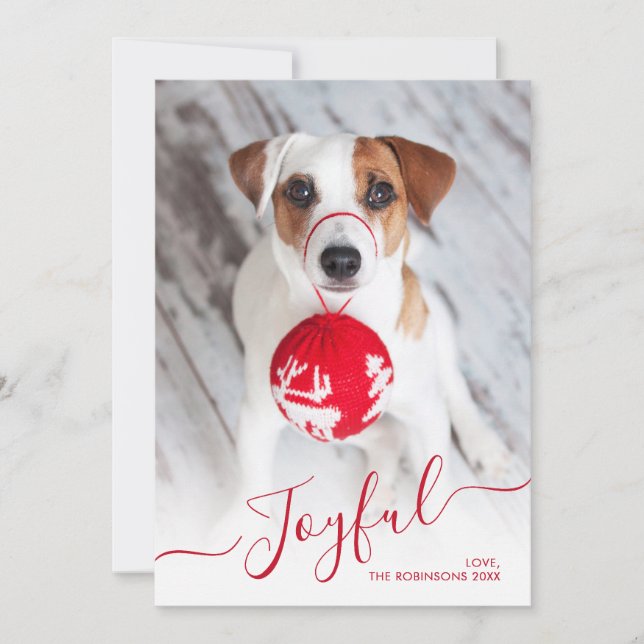 Tarjeta Festiva Moderno guión alegre rojo 2 Navidades de fotografí (Anverso)
