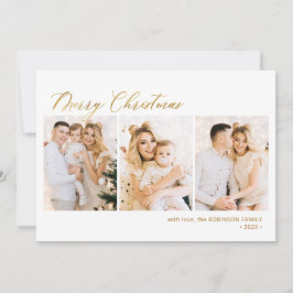 Tarjeta Festiva Moderno guión dorado 3 Navidades multifoto