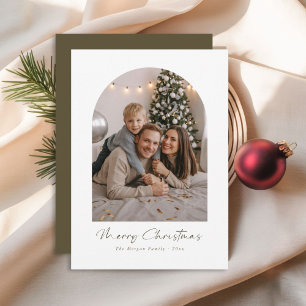 Tarjeta Festiva Moderno guión Merry Christmas Family Arch Photo