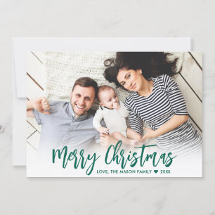 Tarjeta Festiva Moderno guión verde simple 2 Navidades de fotograf