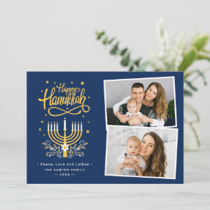 Tarjeta Festiva Moderno Happy Hanukkah Peace Love Latkes 2 Foto