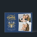 Tarjeta Festiva Moderno Happy Hanukkah Peace Love Latkes 2 Foto<br><div class="desc">Envía tus deseos con esta tarjeta de fotos de vacaciones que incluye un guión y símbolo de Hanukkah Happy Stunning para resaltar tu mensaje de bienvenida.</div>