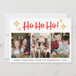 Tarjeta Festiva Moderno Ho Ho Ho 3 Cuadrícula de Fotos Feliz Navid
