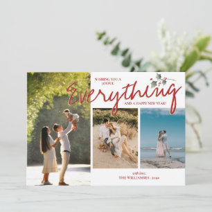 Tarjeta Festiva Moderno Holly 3 Foto Red Green Elegante Nueva Fami