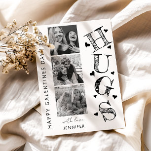 Tarjeta Festiva Moderno Hugs 3 Photo Galentines Day Card